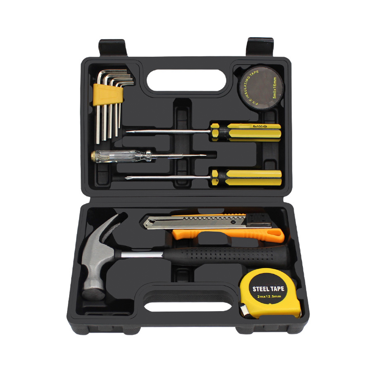 12st Small Homeowner Tool Set Allmänt Hushållshandverktygssats med verktygslåda i plast